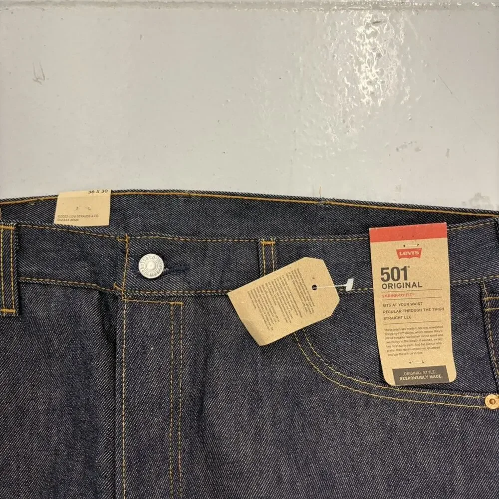 NWT Levi's 501 Dark Wash Straight Leg Buttonfly Jeans 38x30